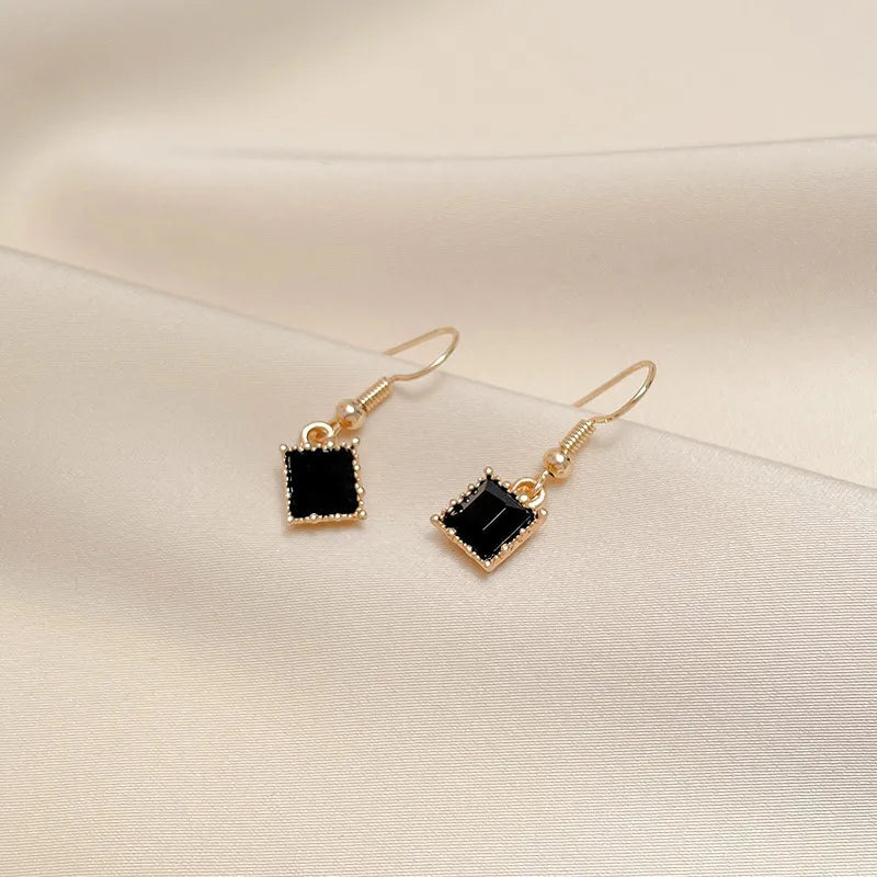 Square Black and Gold Dangle Earrings