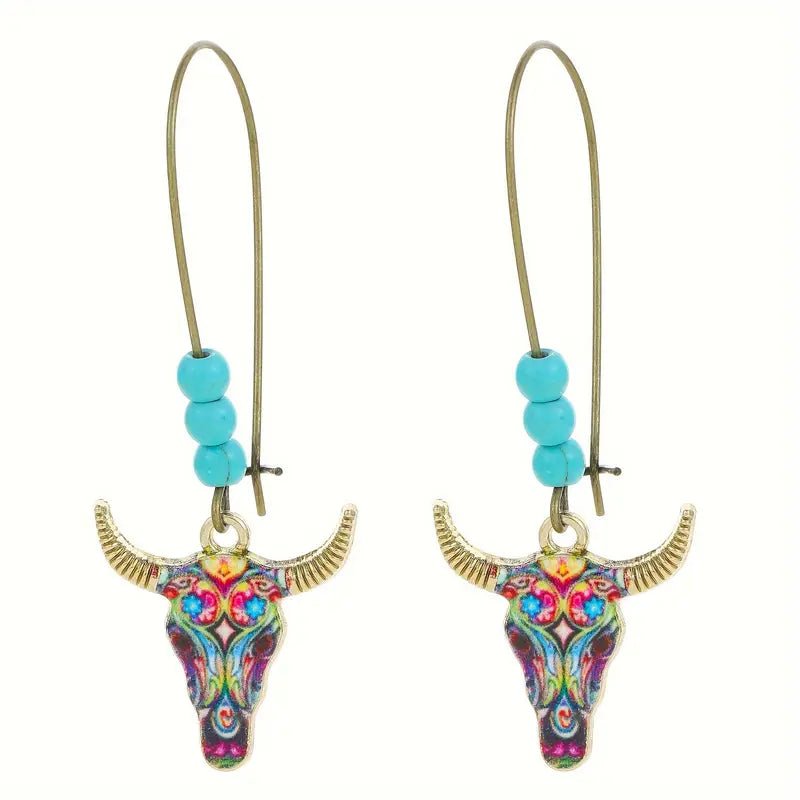 Tribal Western Bull Skull Earrings