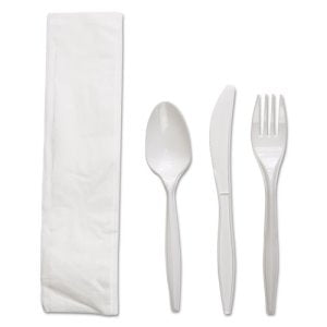 Individually wrapped Four-Piece Fork/Knife/Napkin/Teaspoon, 250/Carton