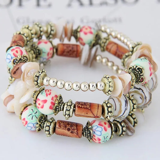 Three Pack Multi Color and Gold Flower Bracelet